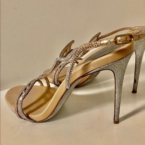 Rene Caovilla Crystal Chevron T Strap Rhinestone Jeweled Slingback Sandals - Picture 2 of 9